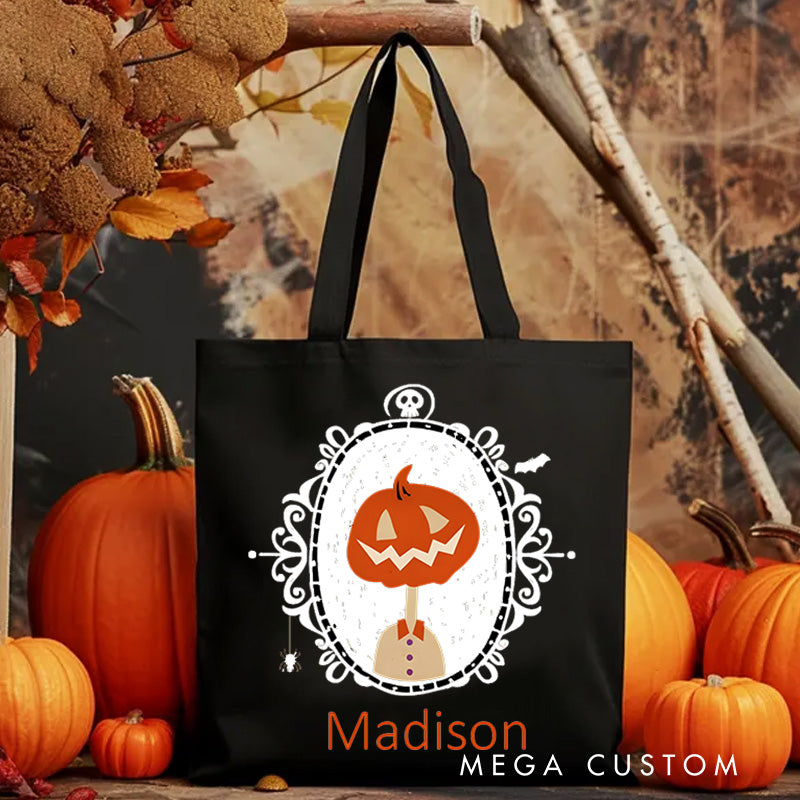 【🔥Big Sale🔥】Personalized Pumpkin Illustration in Ornate Frame Featuring Name for a Sophisticated Halloween Decoration Tote Bag