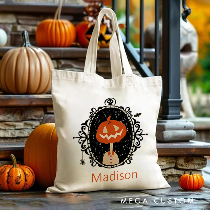 【🔥Big Sale🔥】Personalized Pumpkin Illustration in Ornate Frame Featuring Name for a Sophisticated Halloween Decoration Tote Bag