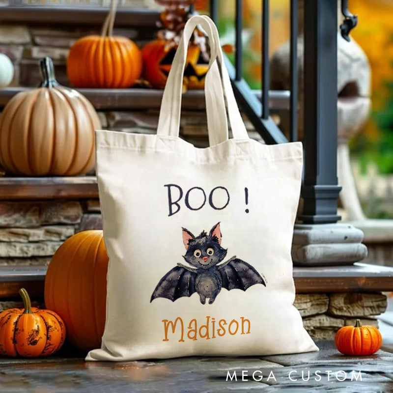 【🔥Big Sale🔥】Personalized Boo Bat Featuring Name for a Spooky and Playful Halloween Decoration Tote Bag
