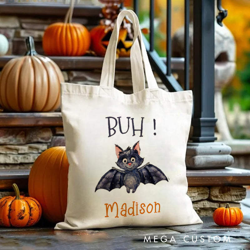【🔥Big Sale🔥】Personalized Boo Bat Featuring Name for a Playful and Spooky Halloween Decoration Tote Bag