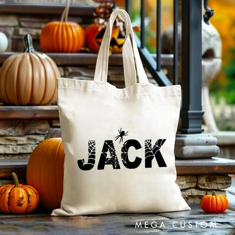 【🔥Big Sale🔥】Personalized Halloween Bag with Name Canvas Tote Bag Halloween Bag Halloween Gift