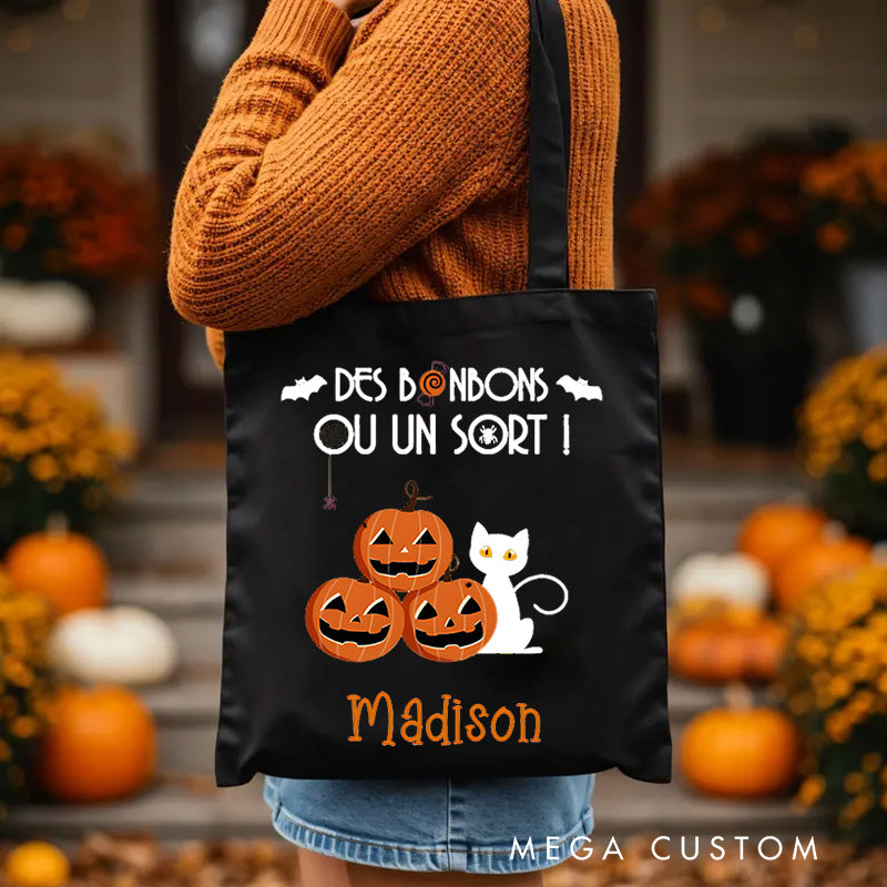 【🔥Big Sale🔥】Personalized Trick or Treat Featuring Pumpkins Cats and Bats for a Fun Halloween Decoration Tote Bag