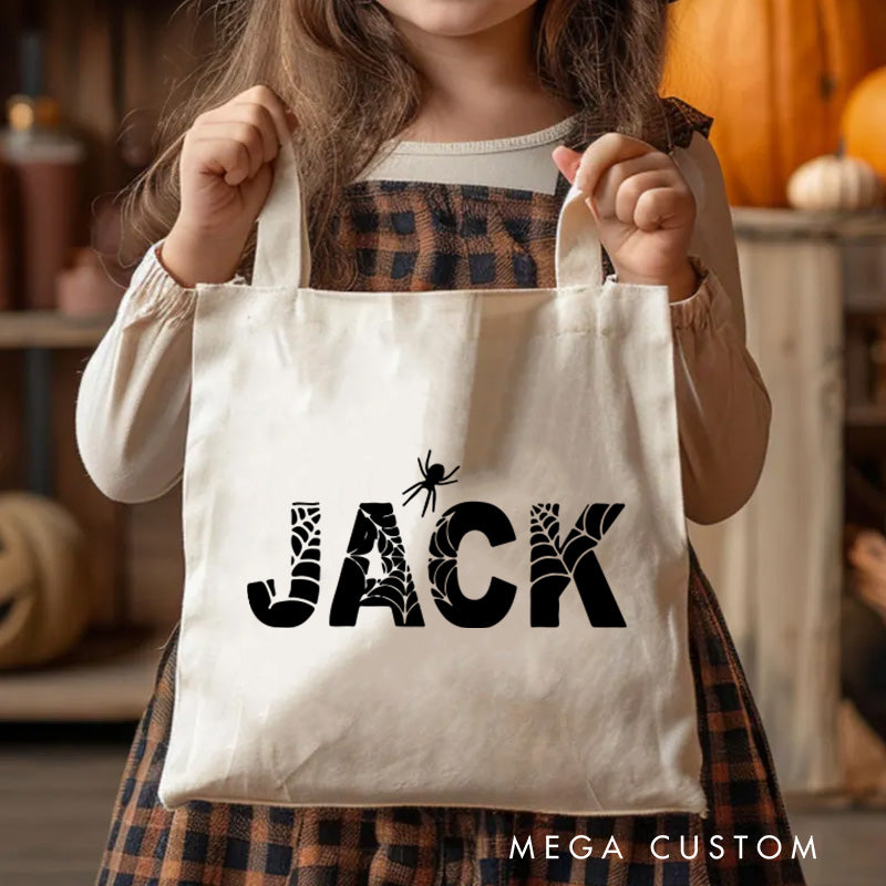 【🔥Big Sale🔥】Personalized Halloween Bag with Name Canvas Tote Bag Halloween Bag Halloween Gift