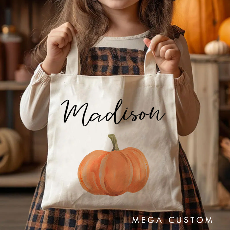 【🔥Big Sale🔥】Personalized Pumpkin Illustration Featuring Name for a Festive and Autumn Inspired Halloween Accent Tote Bag