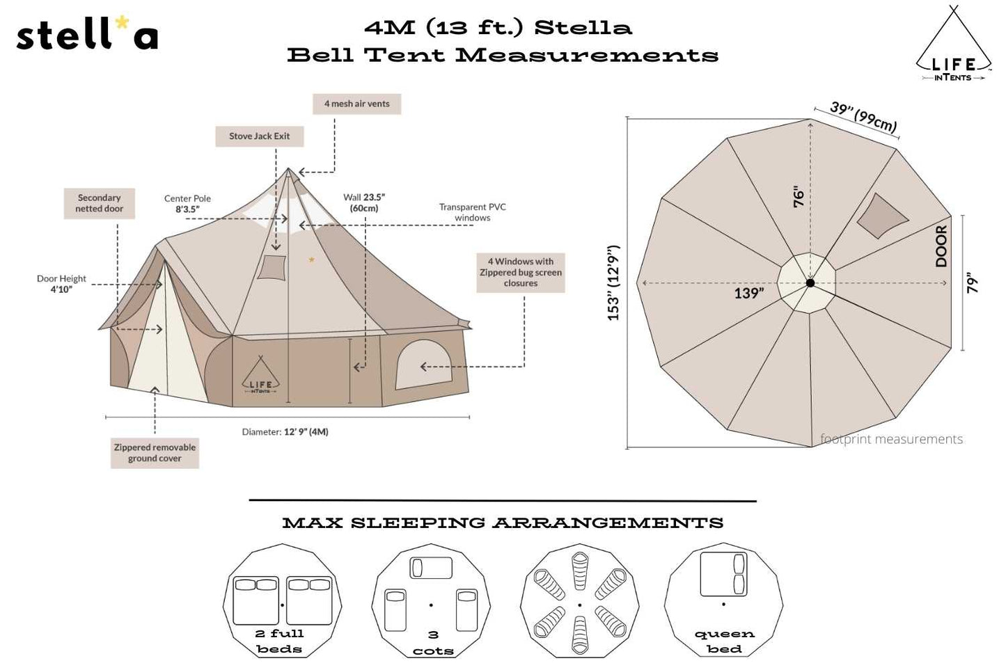 Life inTents 13' (4M) Stella Stargazing Canvas Tent