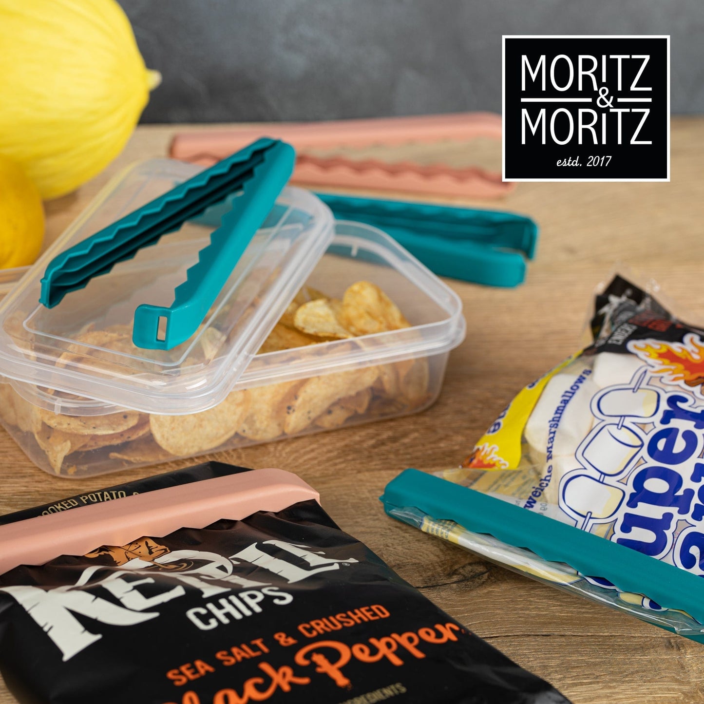 5 Large Bag Clips in Clear Box (Mixed Colors) by Moritz & Moritz