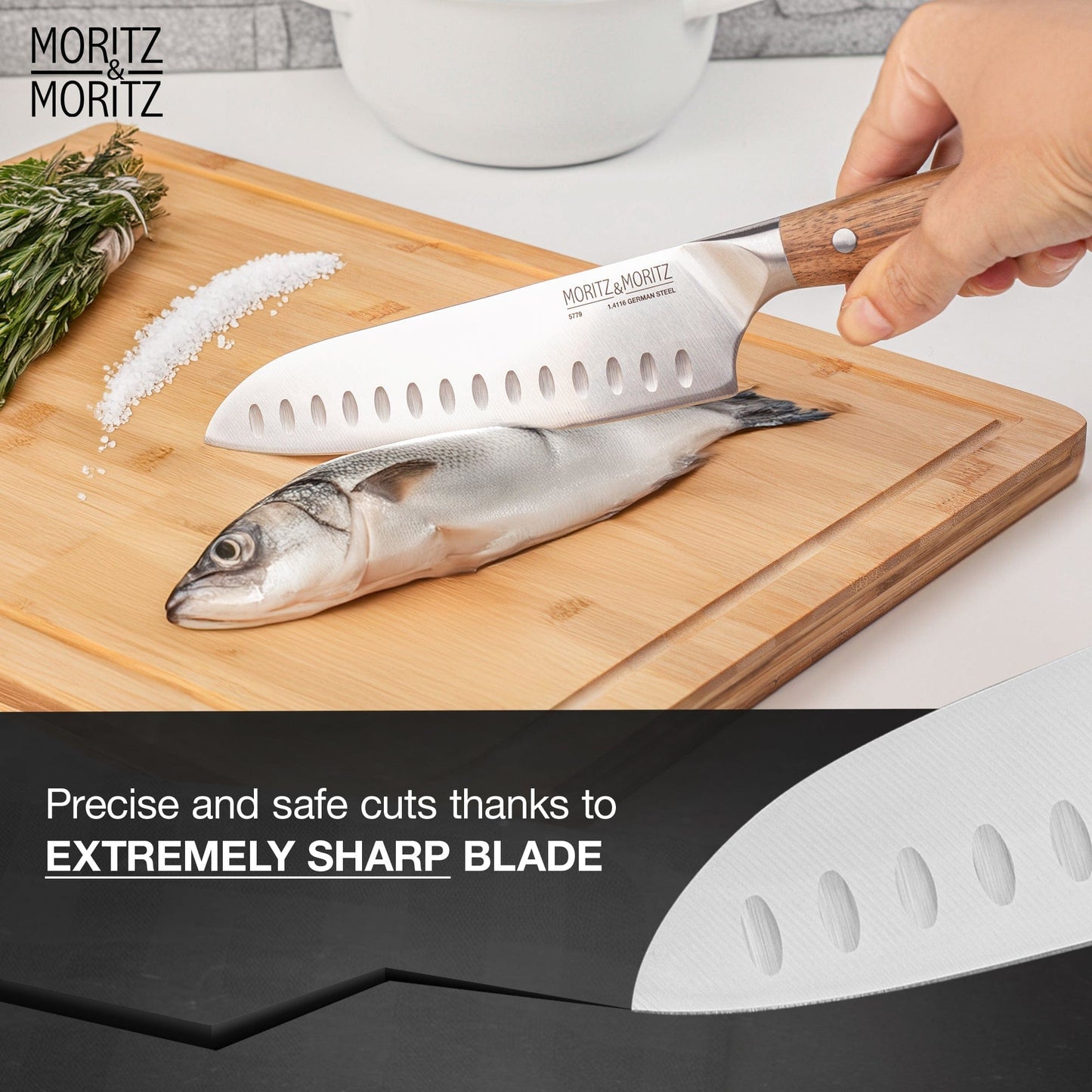 German Steel Professional Santoku Knife (7 inches) by Moritz & Moritz