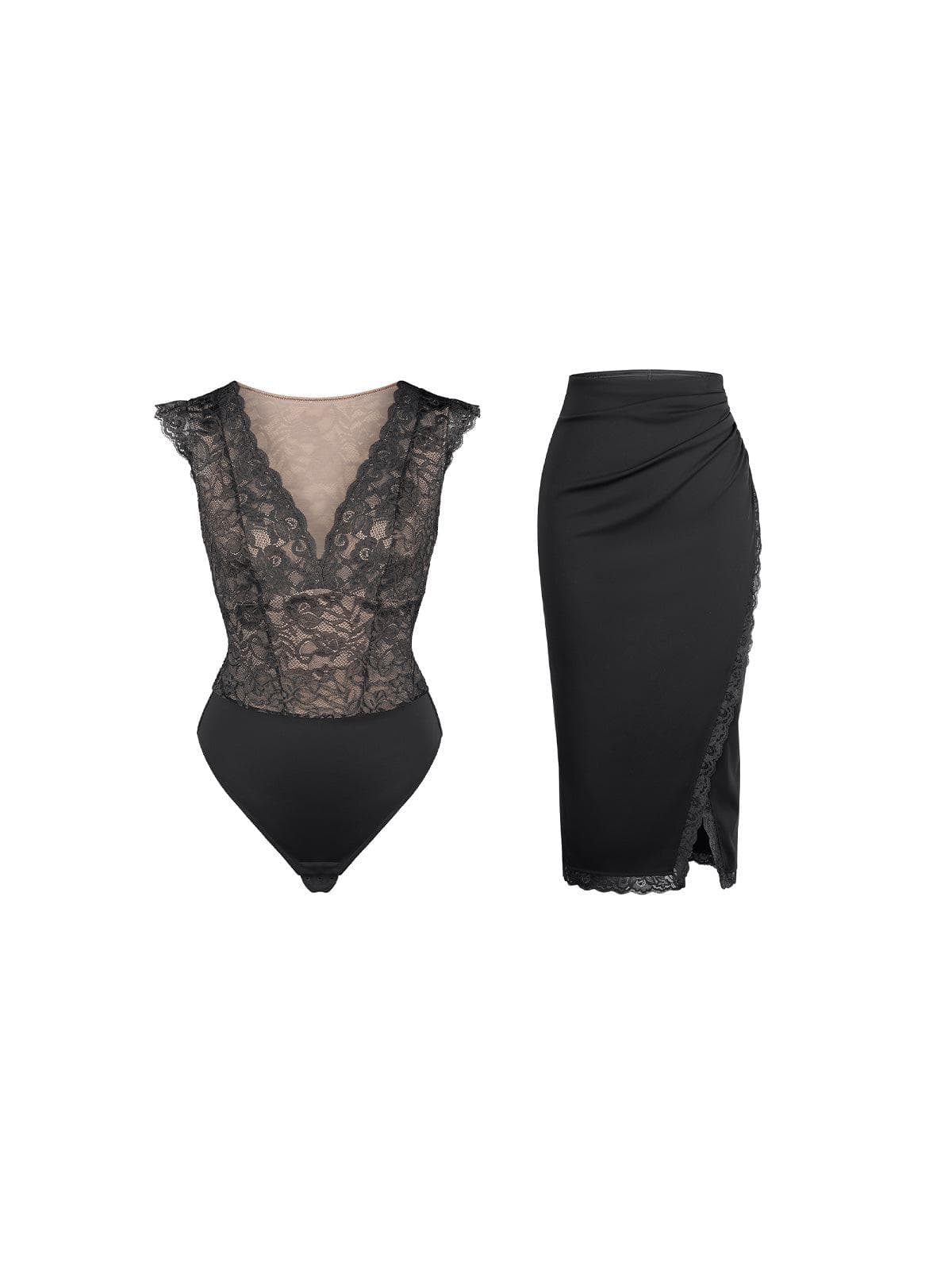 【🔥Big Sale🔥】Shapewear Sculpting Lace Bodysuit or Midi Skirt or Shrug