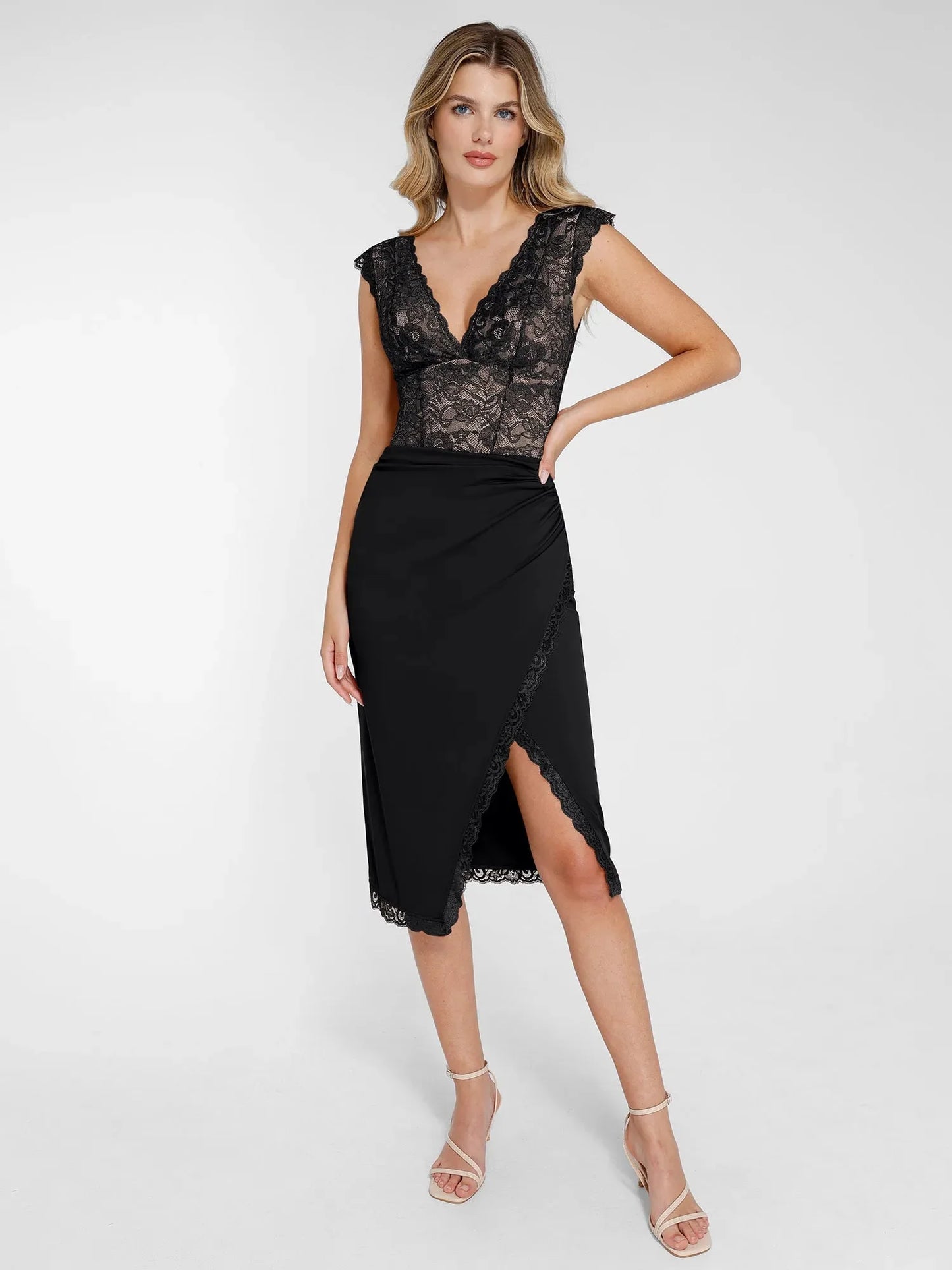 【🔥Big Sale🔥】Shapewear Sculpting Lace Bodysuit or Midi Skirt or Shrug