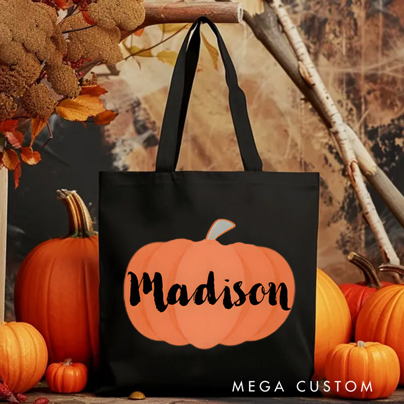 【🔥Big Sale🔥】Personalized Pumpkin Illustration Featuring Name with Bold Lettering for a Fun Halloween Celebration Tote Bag