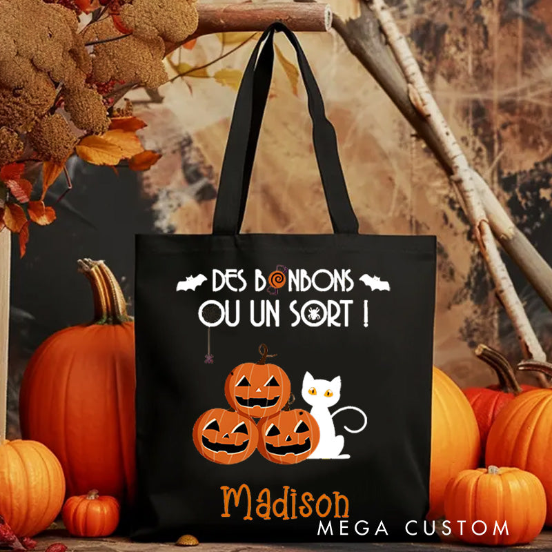 【🔥Big Sale🔥】Personalized Trick or Treat Featuring Pumpkins Cats and Bats for a Fun Halloween Decoration Tote Bag