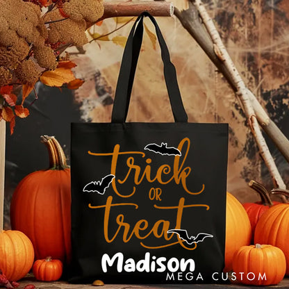 【🔥Big Sale🔥】Personalized Trick or Treat Featuring Elegant Typography and Name for a Stylish Halloween Tote Bag