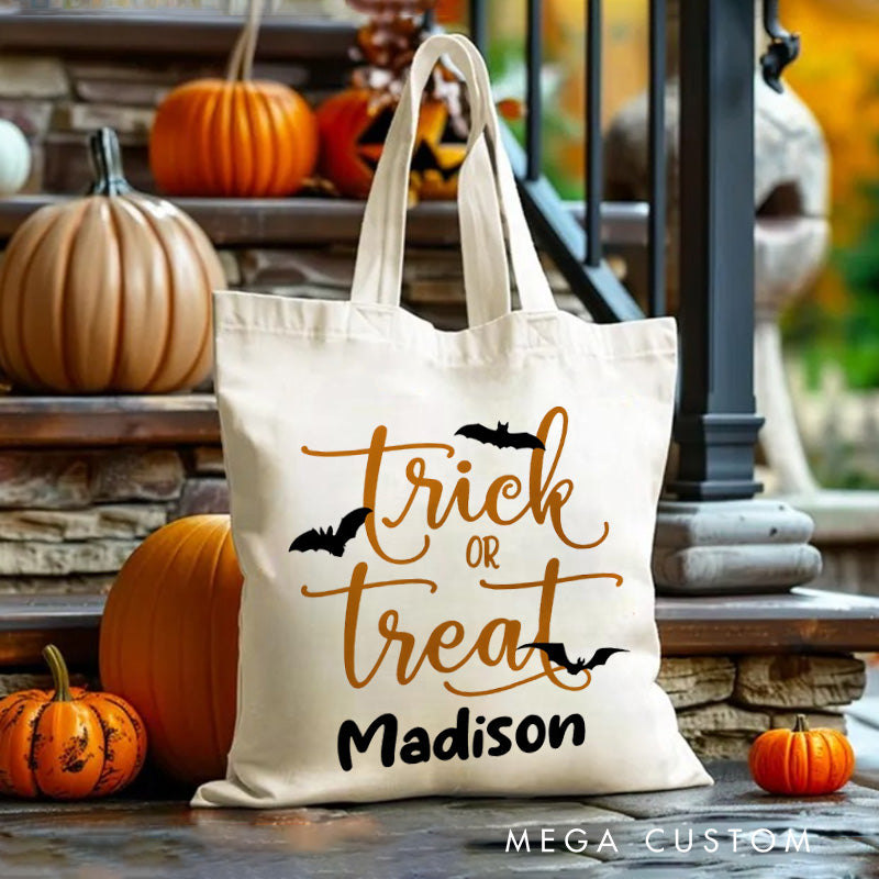 【🔥Big Sale🔥】Personalized Trick or Treat Featuring Elegant Typography and Name for a Stylish Halloween Tote Bag
