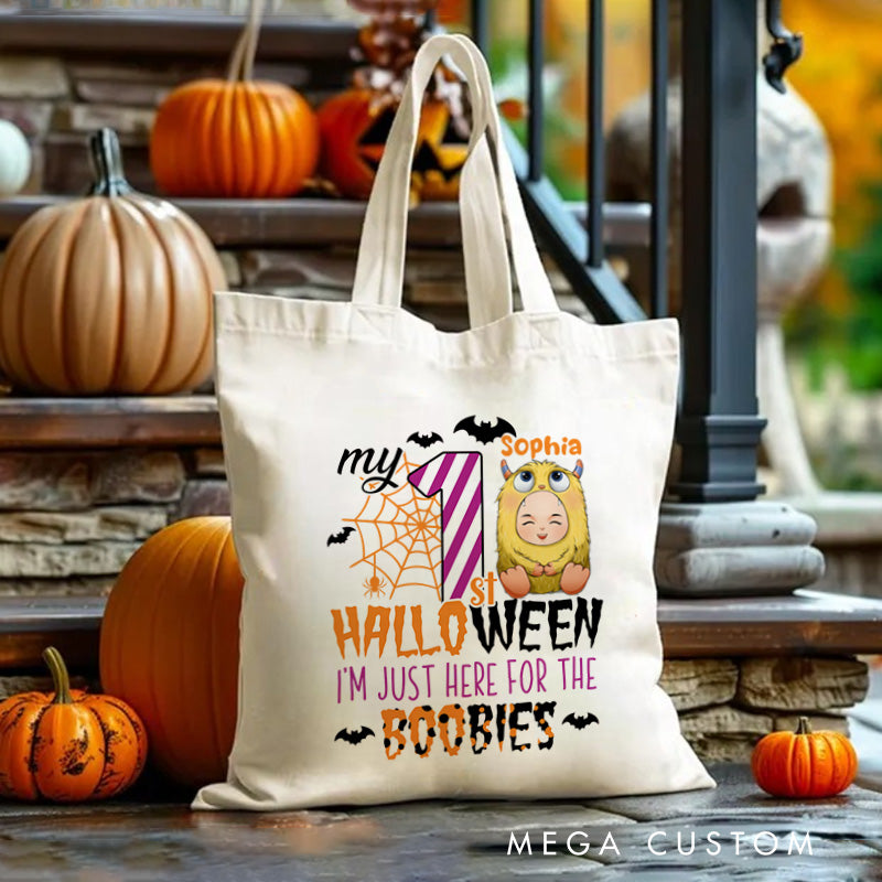 【🔥Big Sale🔥】Personalized Halloween Tote with Name Girl Boy Goodie Trick or Treat Tote Bag Gift for Halloween
