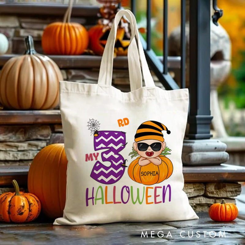 【🔥Big Sale🔥】Personalized Kids Halloween Tote with Name Girl Boy Goodie Trick Or Treat Tote Bag for Kids Gifts for Halloween