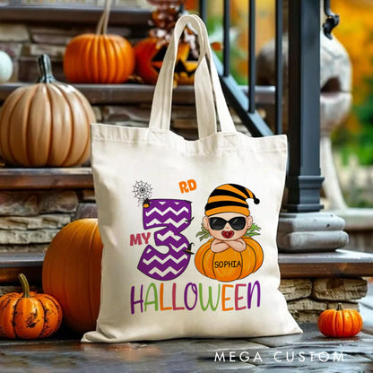 【🔥Big Sale🔥】Personalized Kids Halloween Tote with Name Girl Boy Goodie Trick Or Treat Tote Bag for Kids Gifts for Halloween