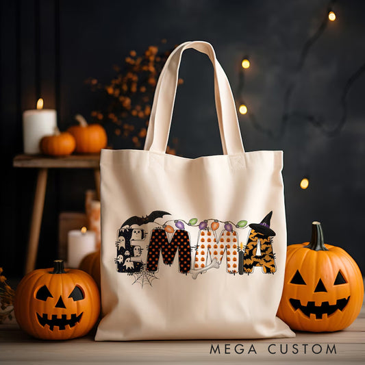 【🔥Big Sale🔥】Personalized Kids Halloween Tote with Name Girl Boy Goodie Trick or Treat Tote Bag for Kids Gift for Halloween