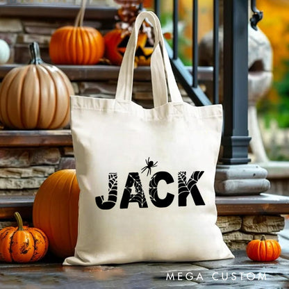 【🔥Big Sale🔥】Personalized Halloween Bag with Name Canvas Tote Bag Halloween Bag Halloween Gift