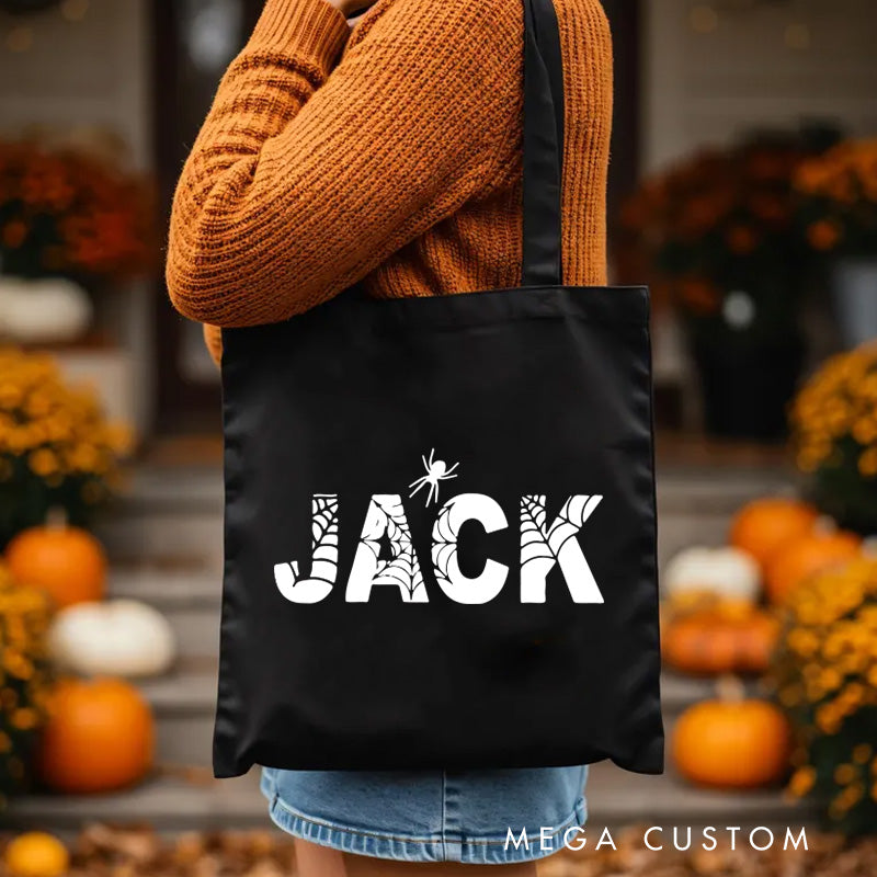 【🔥Big Sale🔥】Personalized Halloween Bag with Name Canvas Tote Bag Halloween Bag Halloween Gift