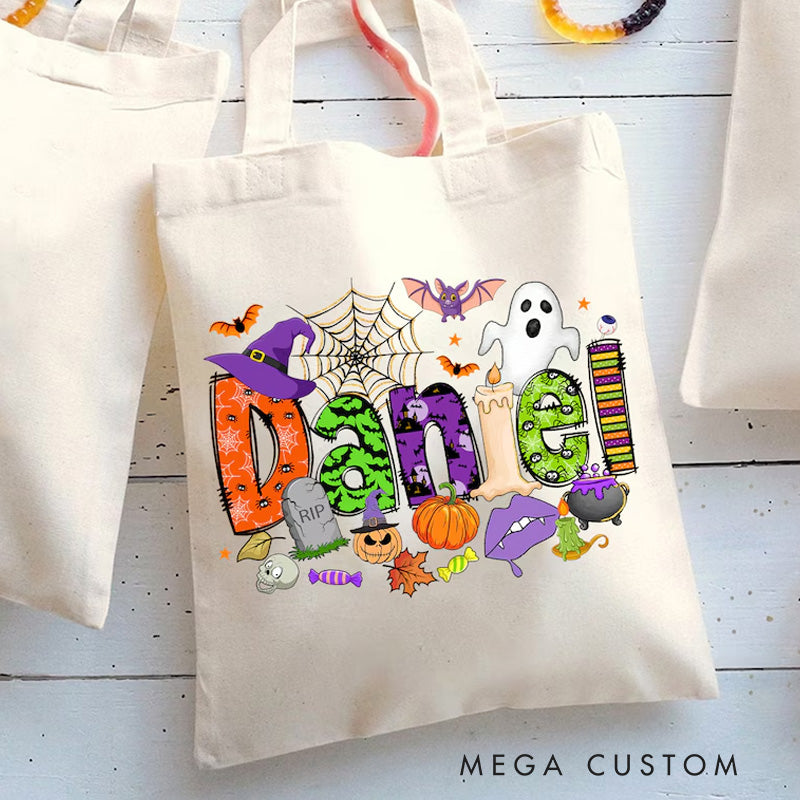 【🔥Big Sale🔥】Personalized Halloween Tote Bag with Name Halloween Treat Bags for Kids Kids Halloween Bag Trick or Treat Bag Halloween Gift