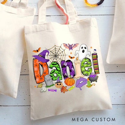 【🔥Big Sale🔥】Personalized Halloween Tote Bag with Name Halloween Treat Bags for Kids Kids Halloween Bag Trick or Treat Bag Halloween Gift