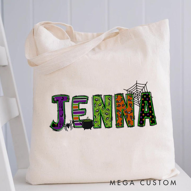 【🔥Big Sale🔥】Personalized Halloween Canvas Tote Bag Kids Trick or Treat Bag School Halloween Kids Gift Toddler Goodie Food Bag