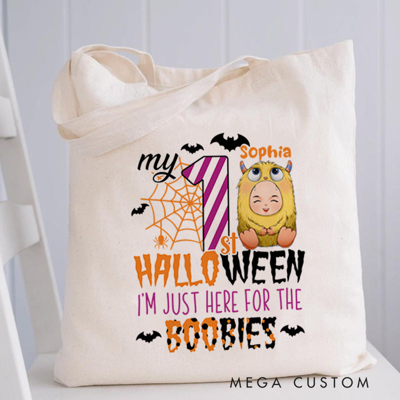 【🔥Big Sale🔥】Personalized Halloween Tote with Name Girl Boy Goodie Trick or Treat Tote Bag Gift for Halloween