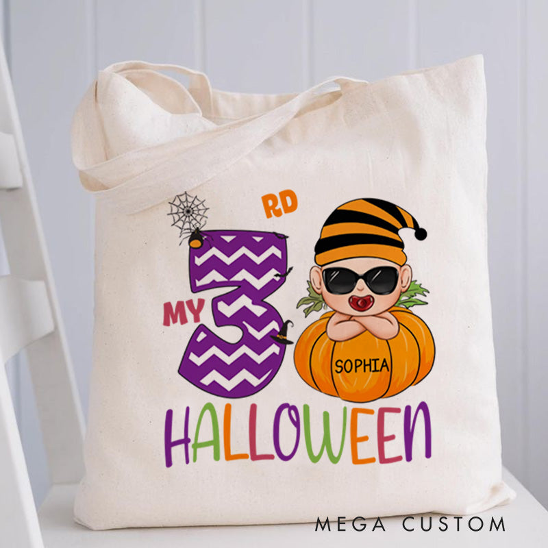 【🔥Big Sale🔥】Personalized Kids Halloween Tote with Name Girl Boy Goodie Trick Or Treat Tote Bag for Kids Gifts for Halloween