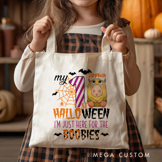 【🔥Big Sale🔥】Personalized Halloween Tote with Name Girl Boy Goodie Trick or Treat Tote Bag Gift for Halloween