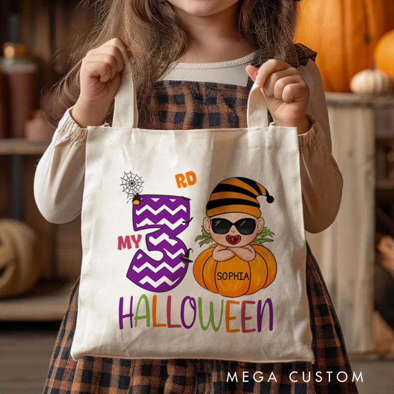 【🔥Big Sale🔥】Personalized Kids Halloween Tote with Name Girl Boy Goodie Trick Or Treat Tote Bag for Kids Gifts for Halloween