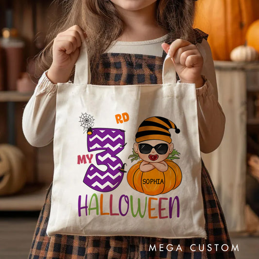 【🔥Big Sale🔥】Personalized Kids Halloween Tote with Name Girl Boy Goodie Trick Or Treat Tote Bag for Kids Gifts for Halloween