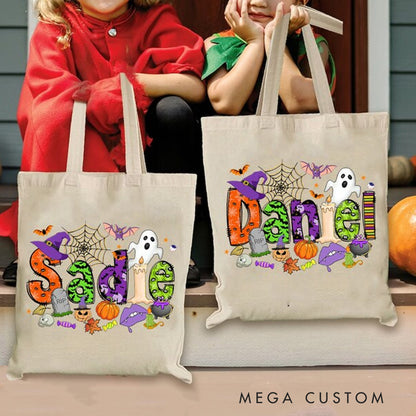 【🔥Big Sale🔥】Personalized Halloween Tote Bag with Name Halloween Treat Bags for Kids Kids Halloween Bag Trick or Treat Bag Halloween Gift