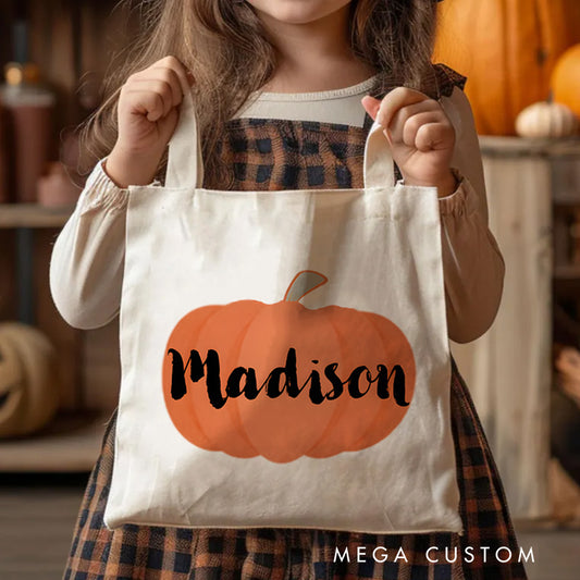 【🔥Big Sale🔥】Personalized Pumpkin Illustration Featuring Name with Bold Lettering for a Fun Halloween Celebration Tote Bag