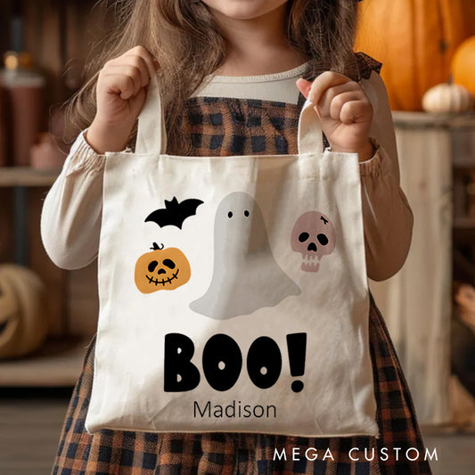 【🔥Big Sale🔥】Personalized Boo Ghost Illustration Featuring Name for a Fun and Spooky Halloween Decoration Tote Bag