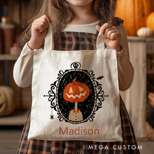 【🔥Big Sale🔥】Personalized Pumpkin Illustration in Ornate Frame Featuring Name for a Sophisticated Halloween Decoration Tote Bag