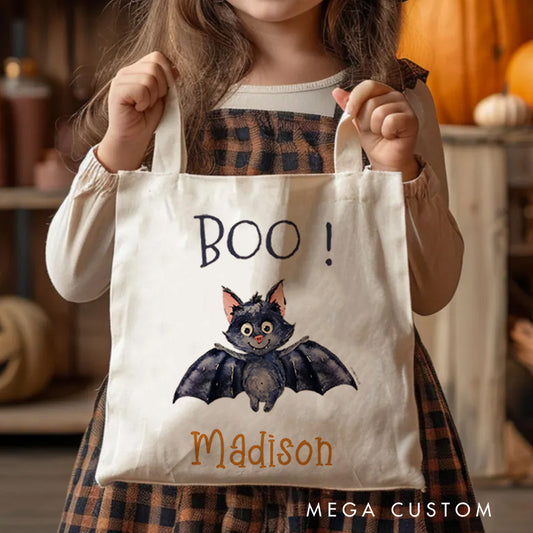 【🔥Big Sale🔥】Personalized Boo Bat Featuring Name for a Spooky and Playful Halloween Decoration Tote Bag