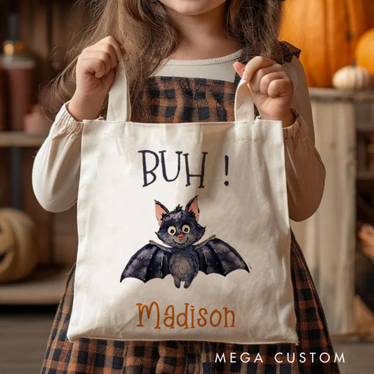 【🔥Big Sale🔥】Personalized Boo Bat Featuring Name for a Playful and Spooky Halloween Decoration Tote Bag