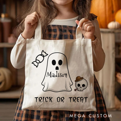 【🔥Big Sale🔥】Personalized Ghost Featuring Name and Skull Accents for a Cute Halloween Celebration Tote Bag