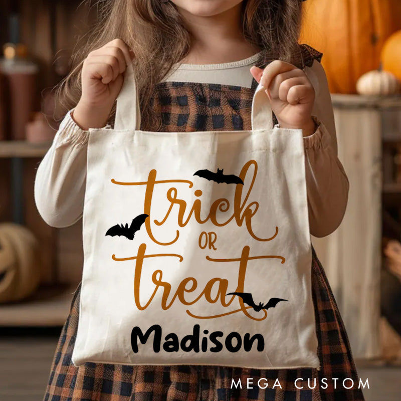 【🔥Big Sale🔥】Personalized Trick or Treat Featuring Elegant Typography and Name for a Stylish Halloween Tote Bag