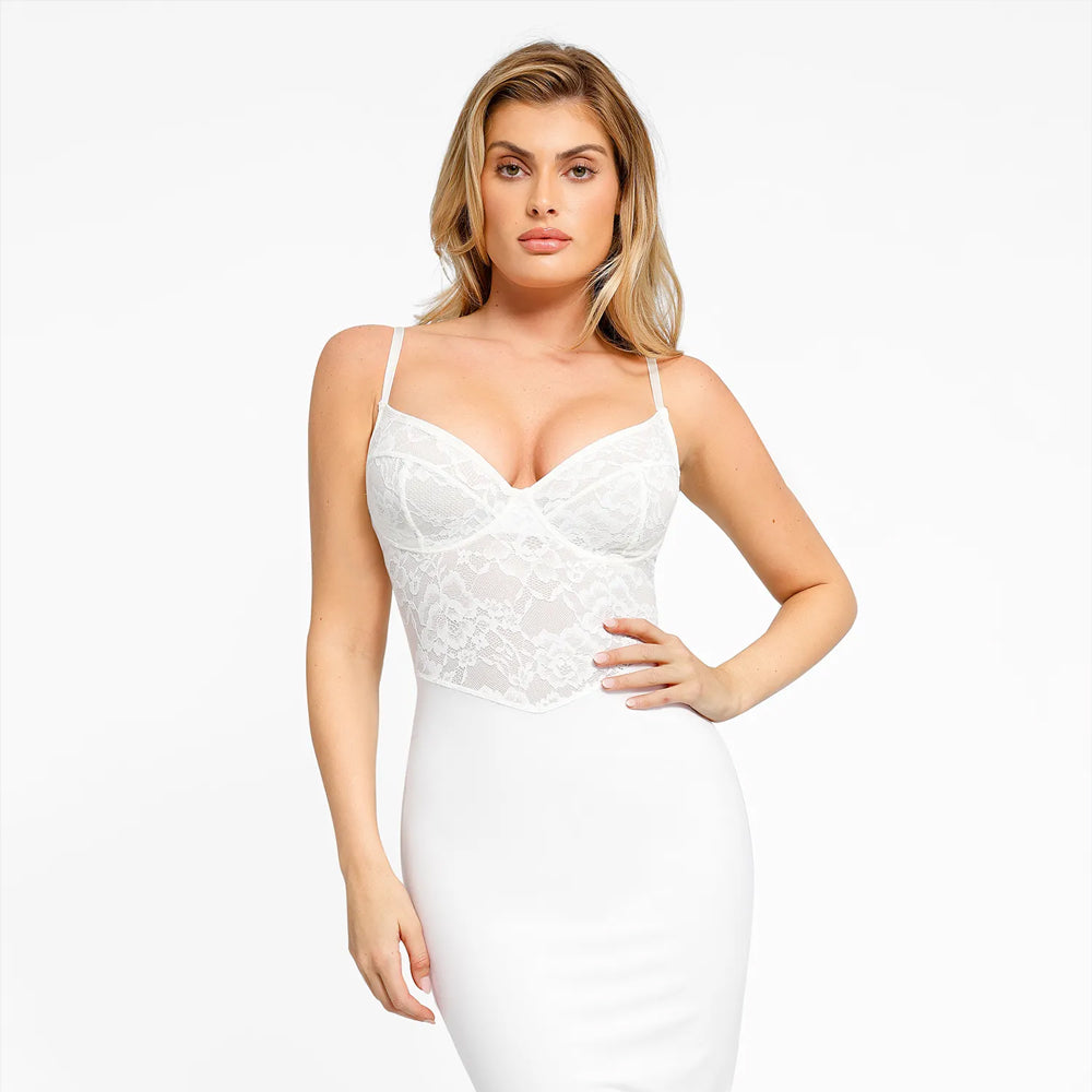 【🔥Big Sale🔥】Shapewear Sculpting Lace Corset Midi Slip Dress
