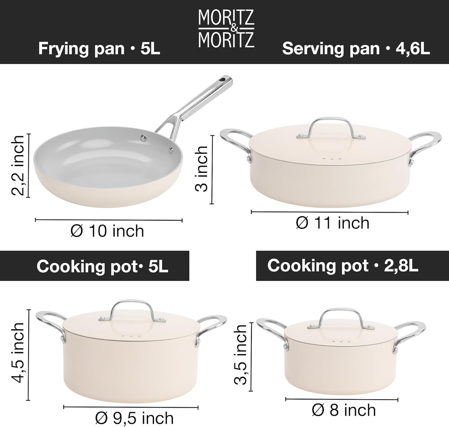 7-Piece Cast Aluminum Pot and Pan Set with Lids by Moritz & Moritz