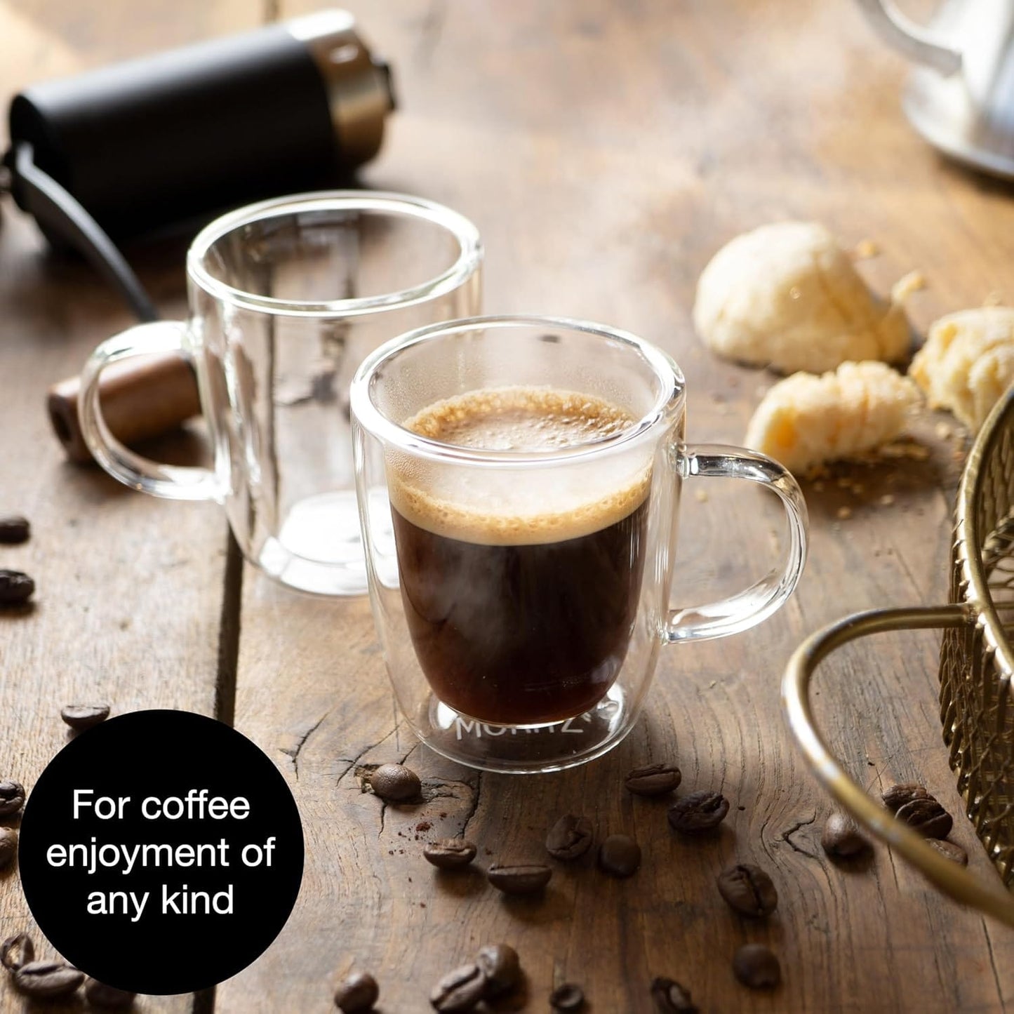 Barista 2 x 2.7 oz Coffee Glasses Double Walled - Double-Walled Glasses for Coffee, Tea or Dessert - Dishwasher Safe by Moritz & Moritz