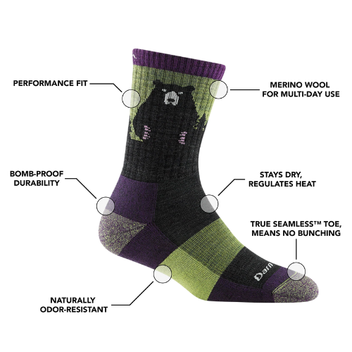 Women's Bear Town Micro Crew Lightweight Hiking Sock by Darn Tough