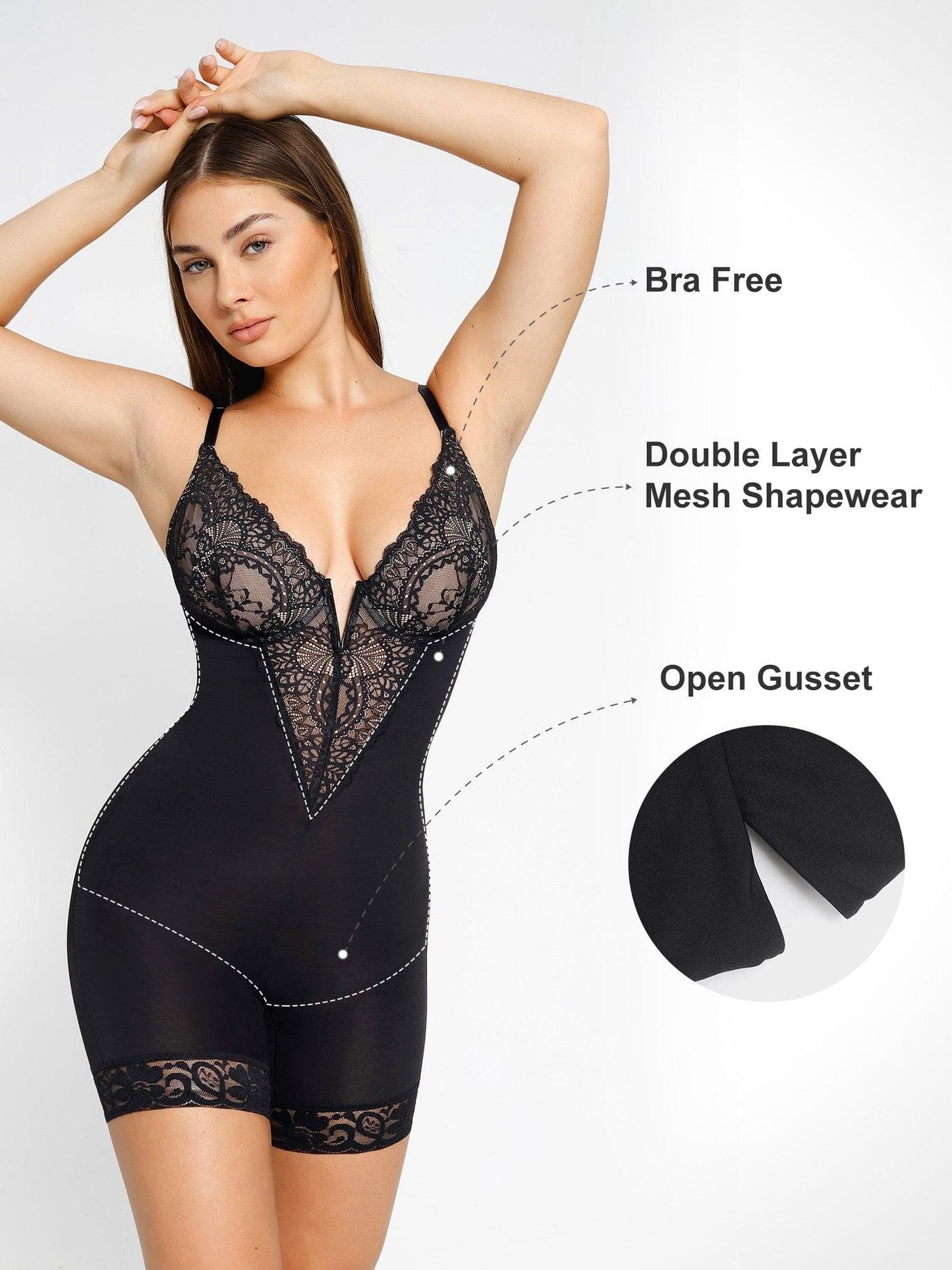 【🔥Big Sale🔥】Shapewear Lace Deep-V Neck Bodysuits or Faux Leather Skirts