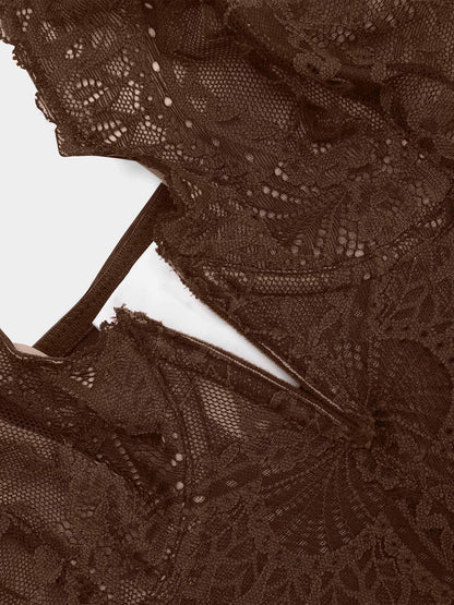 【🔥Big Sale🔥】Shapewear Lace Deep-V Neck Bodysuits or Faux Leather Skirts