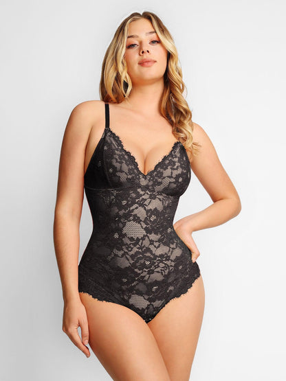 【🔥Big Sale🔥】Shapewear Lace Deep-V Neck Bodysuits or Faux Leather Skirts