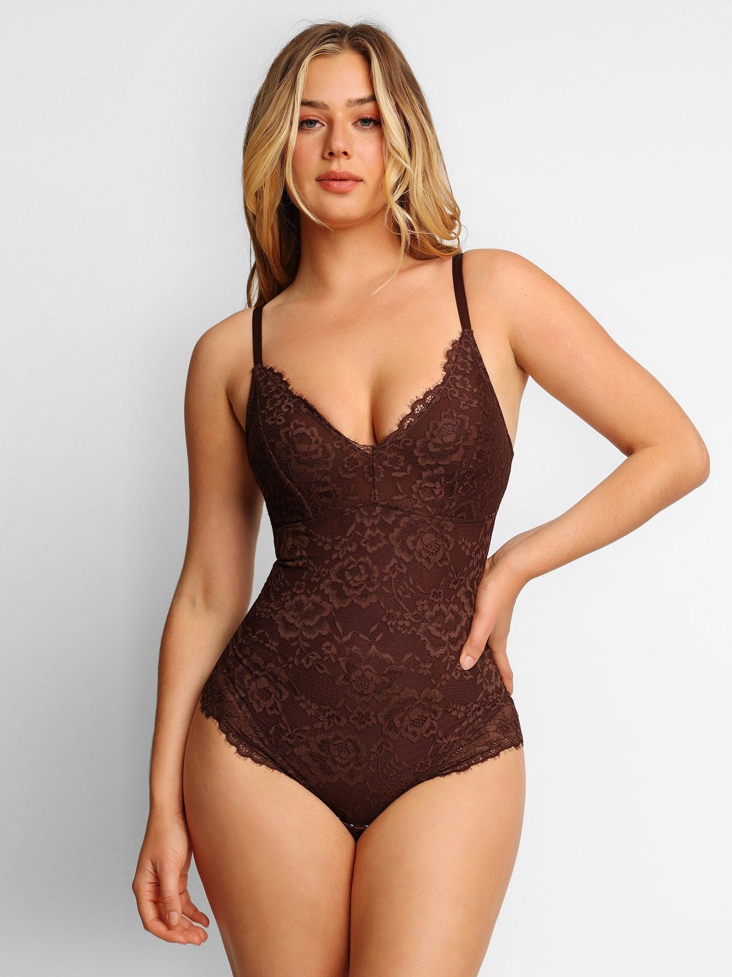 【🔥Big Sale🔥】Shapewear Lace Deep-V Neck Bodysuits or Faux Leather Skirts