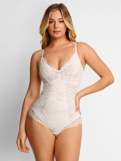 【🔥Big Sale🔥】Shapewear Lace Deep-V Neck Bodysuits or Faux Leather Skirts