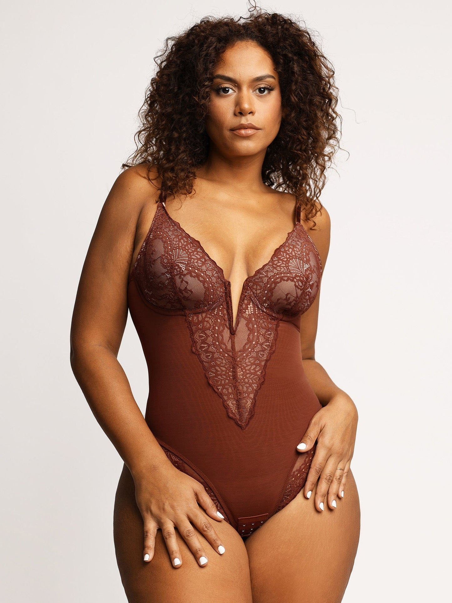 【🔥Big Sale🔥】Shapewear Lace Deep-V Neck Bodysuits or Faux Leather Skirts