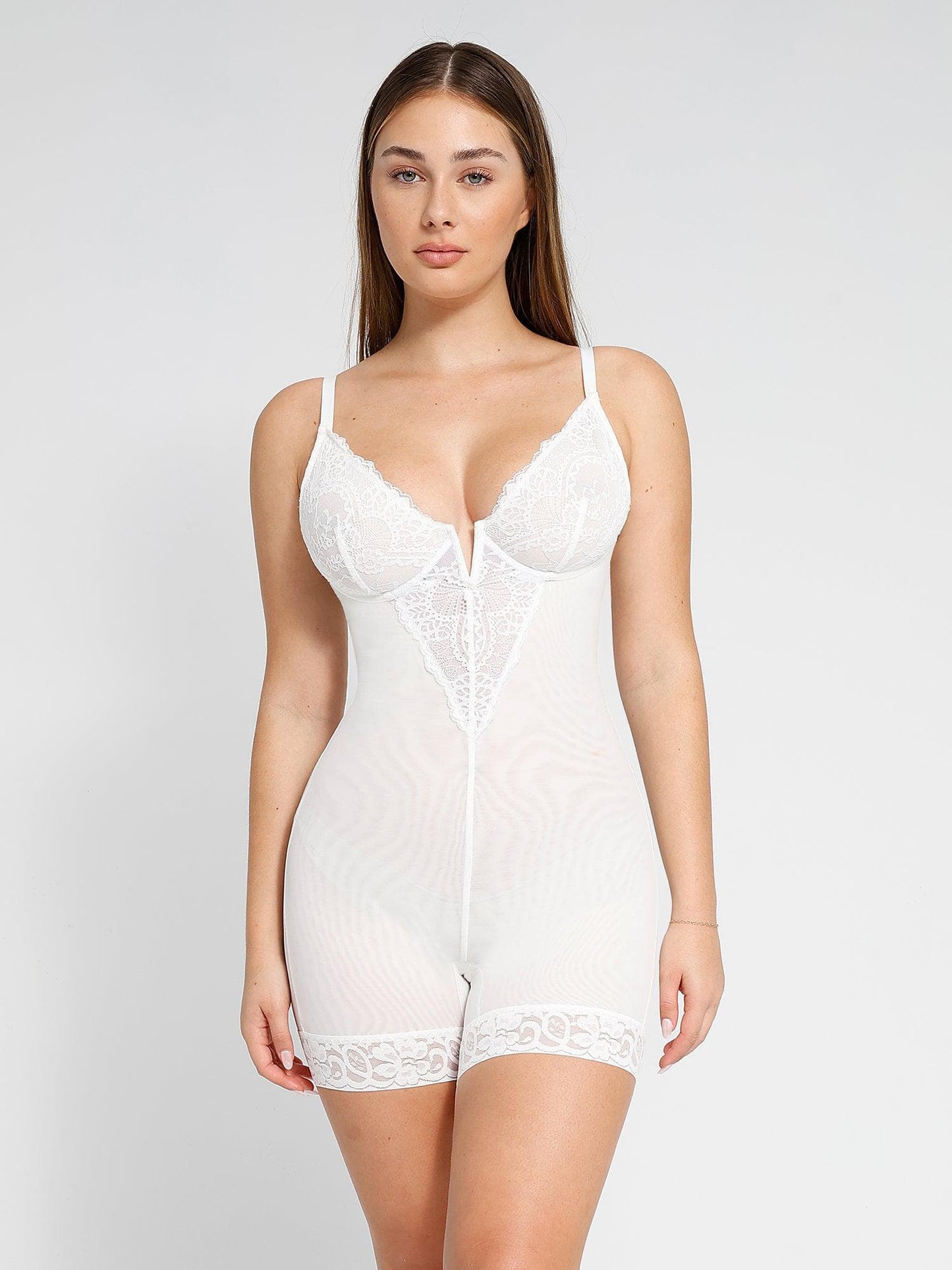 【🔥Big Sale🔥】Shapewear Lace Deep-V Neck Bodysuits or Faux Leather Skirts